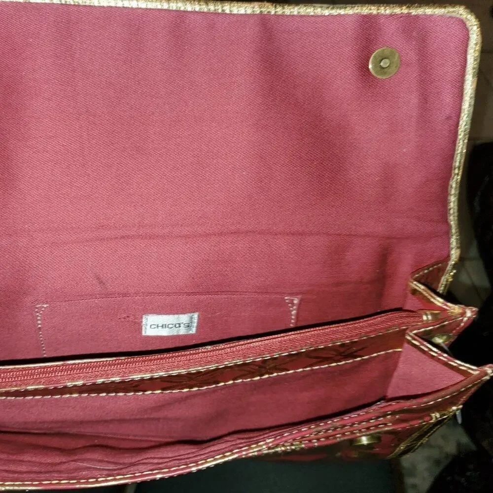 Chico Golden Maroon Clutch || EUC